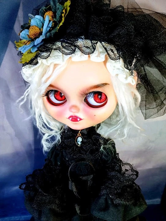 Victorian Vampire OOAK Custom Blythe Doll: w/White Tibetan Sheep Hair