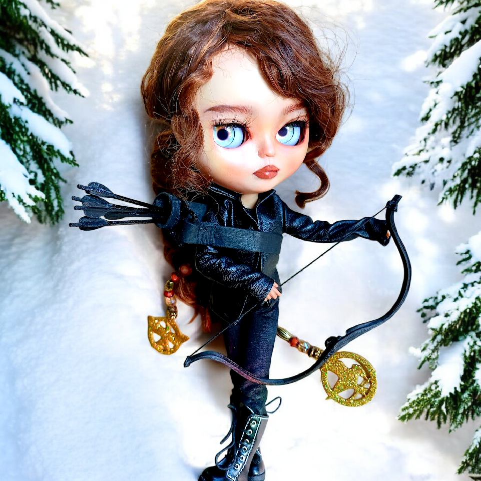 Katniss Everdeen OOAK Custom Blythe Doll: w/Brown Mohair
