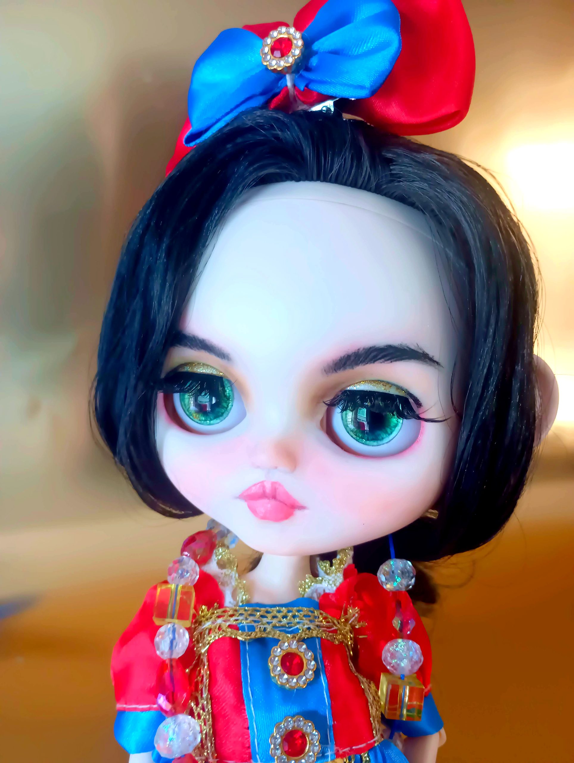 OOAK Custom Blythe- Snow White w/Wooden stand