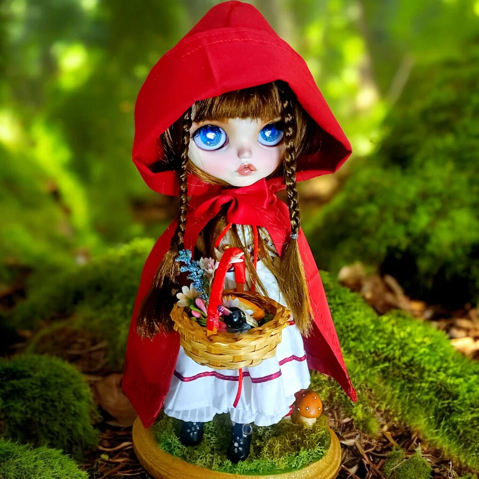 Little Red Riding Hood Blythe Doll: OOAK w/Custom Wood Stand